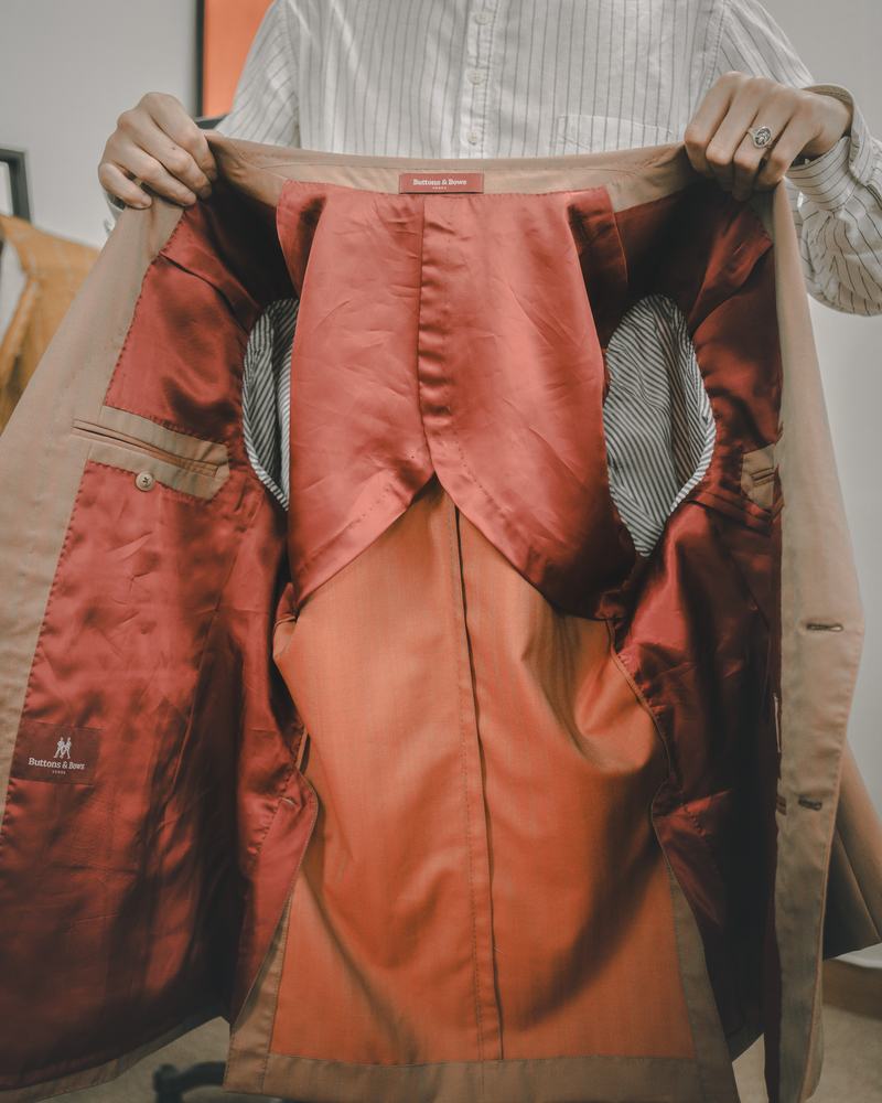 A finished jacket opened to show its lining
